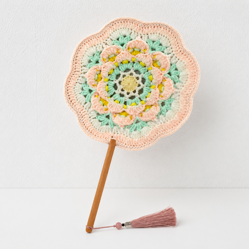CouldNook Yarn Hand Fan - Floral Medallion and Tassel