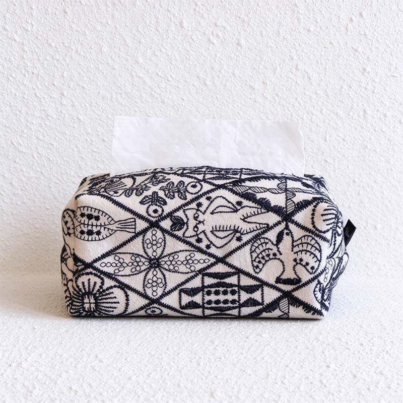 CouldNook Embroidered Tissue Box Cover - Patterned Panels And Zip Access