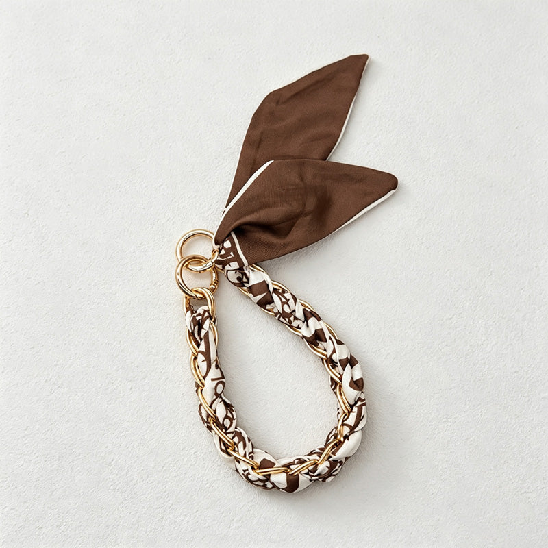 CouldNook Warm Print Scarf Phone Wrist Strap - Neutral Chain Accent