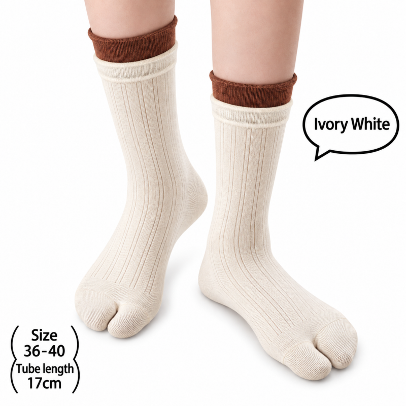 CouldNook Split-Toe Crew Socks - Double Cuff Contrast