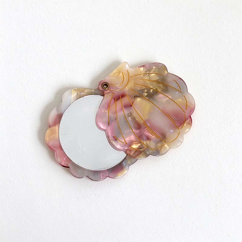 CouldNook Shell Swivel Pocket Mirror - Gold Rib Lines
