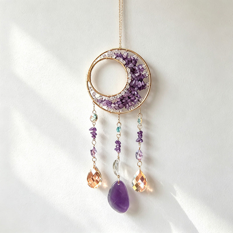 CouldNook Gemstone Crescent Suncatcher - Crystal Drop Window Hanging