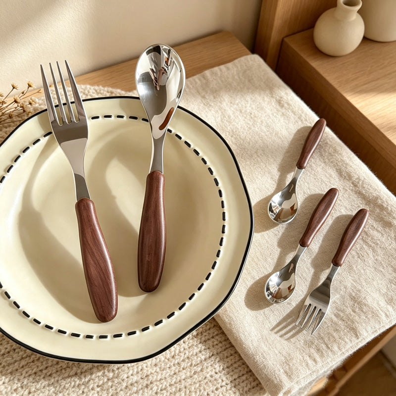 CouldNook Wood Look Stainless Flatware - Long Short Options (0731谭琪-MK2SSEP6K16DS14)-OK