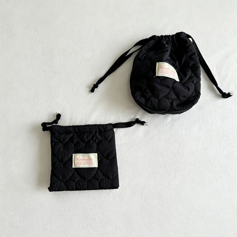 CloudNook Heart Quilted Drawstring Pouch‑Cosmetic Storage Bag