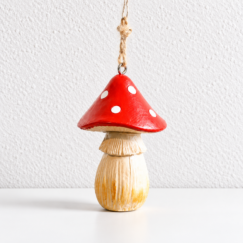 Mushroom Ornament - Paired Red Caps and Twine Loop