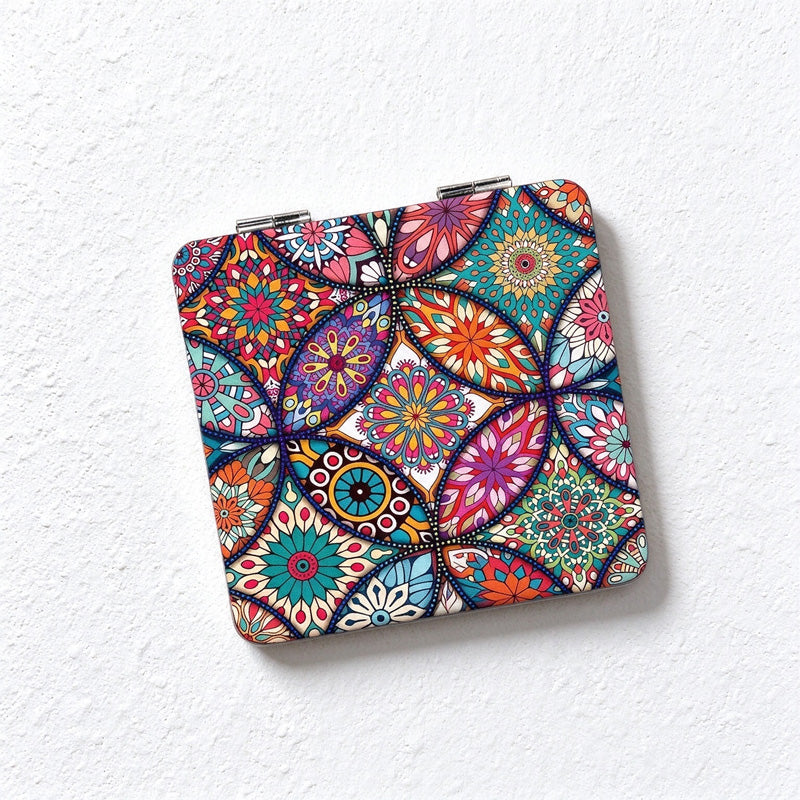 Boho Tile Print Compact Mirror with Folding Case