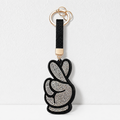 CouldNook Rhinestone Peace‑Hand Keychain‑Velvet Bag Charm Pendant for Purse & Car Keys