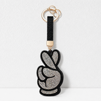 CouldNook Rhinestone Peace‑Hand Keychain‑Velvet Bag Charm Pendant for Purse & Car Keys