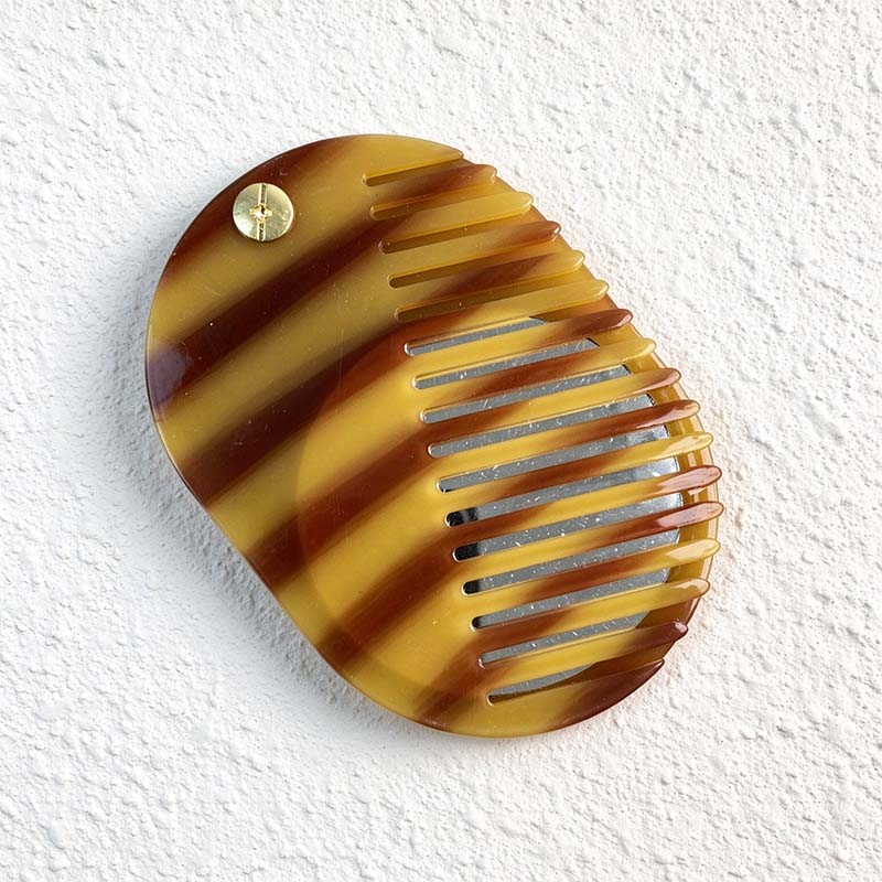 CouldNook Oval Mirror Comb - Patterned Acetate and Gold-tone Swivel Pivot