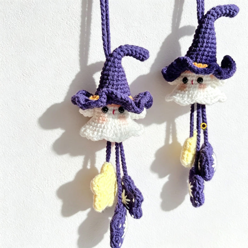 CouldNook Yarn Ghost Hanging Ornament - Witch and Pumpkin Designs