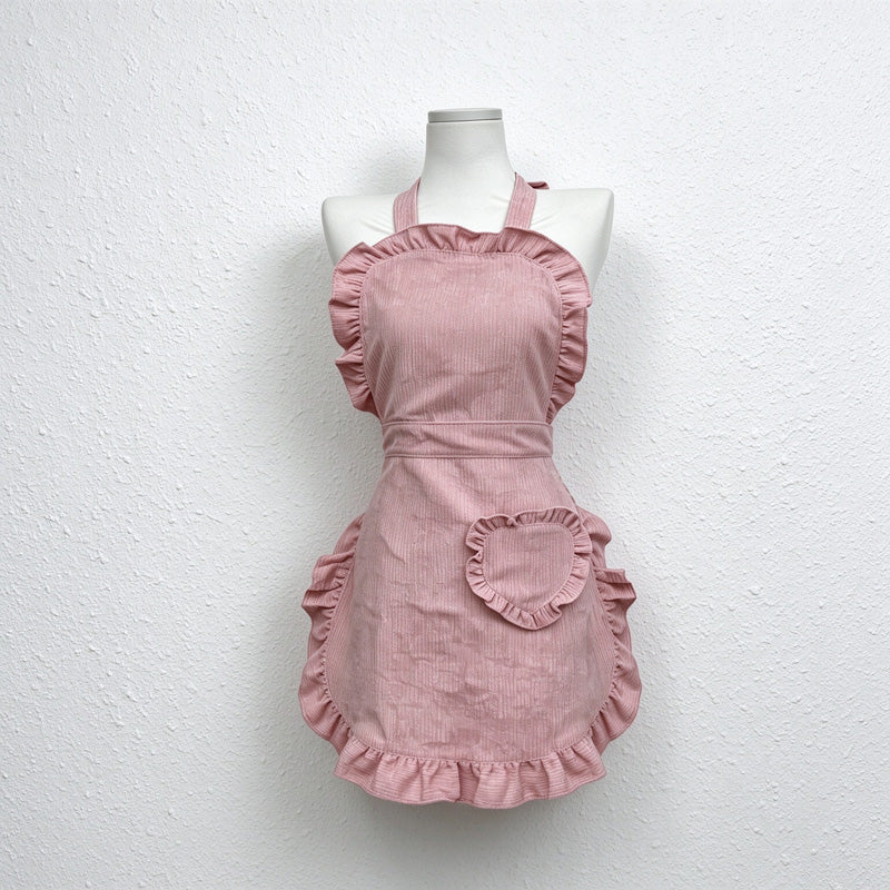 CouldNook Heart Pocket Apron - Corduroy Ruffled Edges