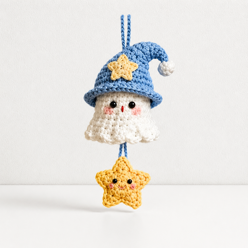 CouldNook Hat-Wearing Yarn Ghost Ornament - Dangling Themed Accent