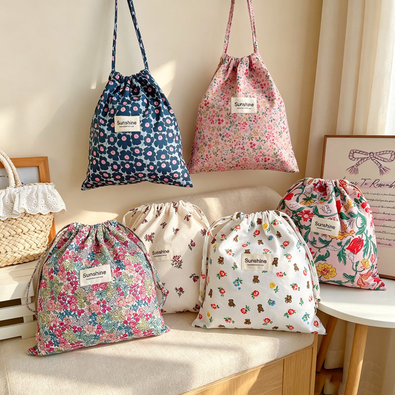 CouldNook Large Floral Drawstring Bag - Six Woodland Prints