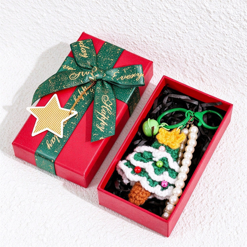 Crochet Christmas Tree Keychain with Pearl-Look Bead Loop