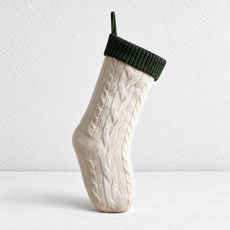 CouldNook Cable Knit Christmas Stocking - Ribbed Foldover Cuff