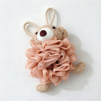 CouldNook Animal Bath Pouf - Bear and Rabbit Faces Around Ruffled Mesh