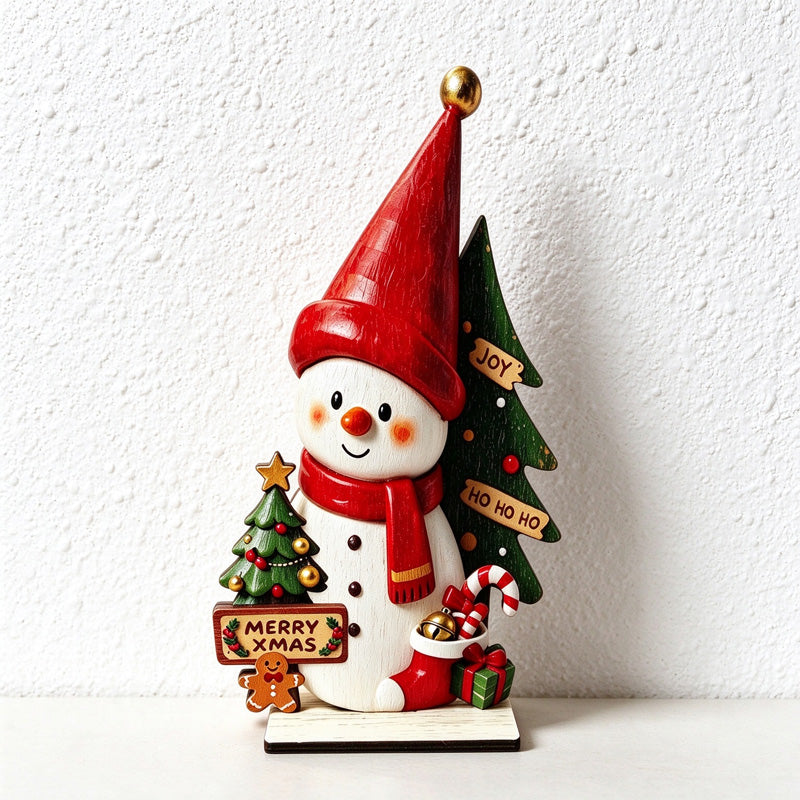 Wooden Christmas Tabletop Decorations with Printed Holiday Scenes