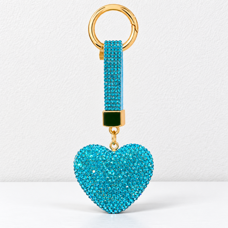 CouldNook Heart Keychain - Rhinestone-covered Shape and Matching Short Strap