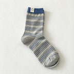CouldNook Cat Label Striped Socks - Fine Bands And Contrasting Cuffs
