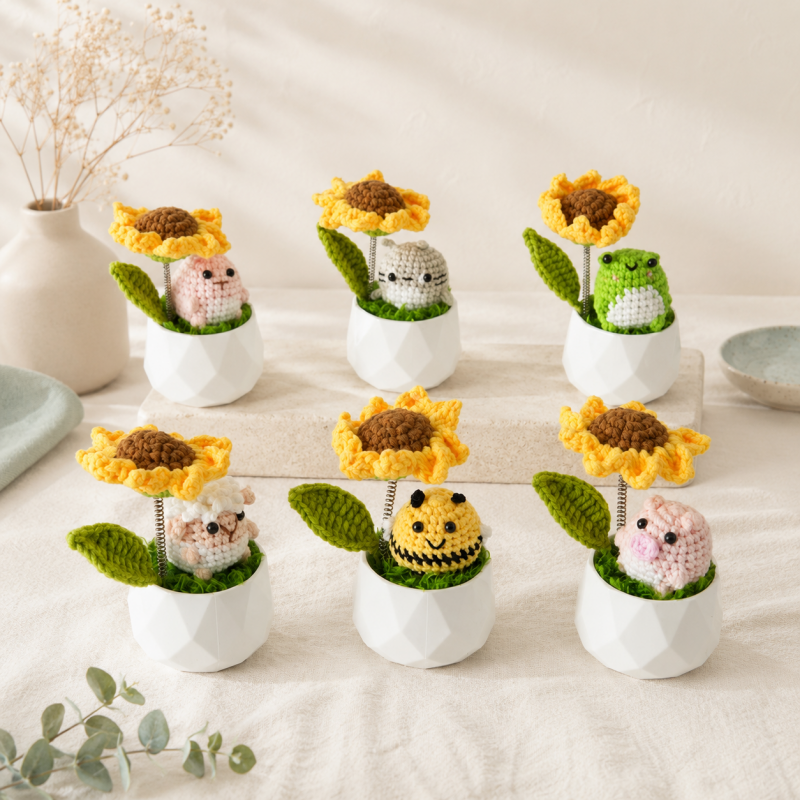 CouldNook Yarn Animal Planter Figure - Spring Mounted Sunflower