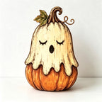 CouldNook Halloween Wooden Tabletop Block‑Ghost Black Cat Pumpkin Haunted House Decor