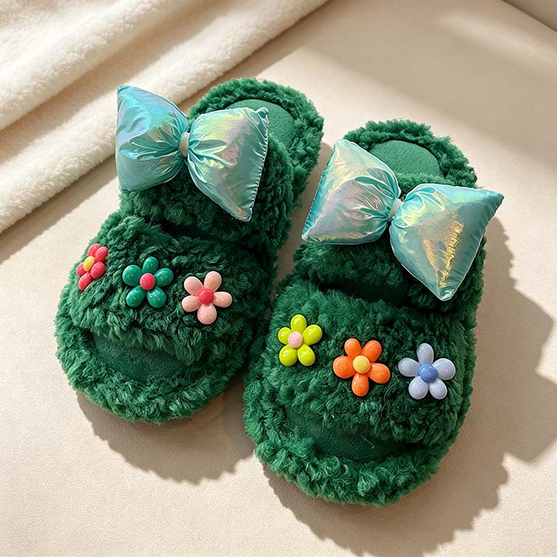 CouldNook Bow Plush Slippers - Six Bright Fuzzy Colors