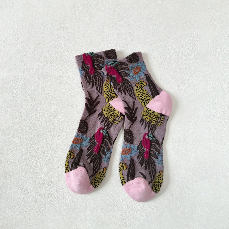 CouldNook Floral Sheer Crew Socks-Sheer Mesh Body