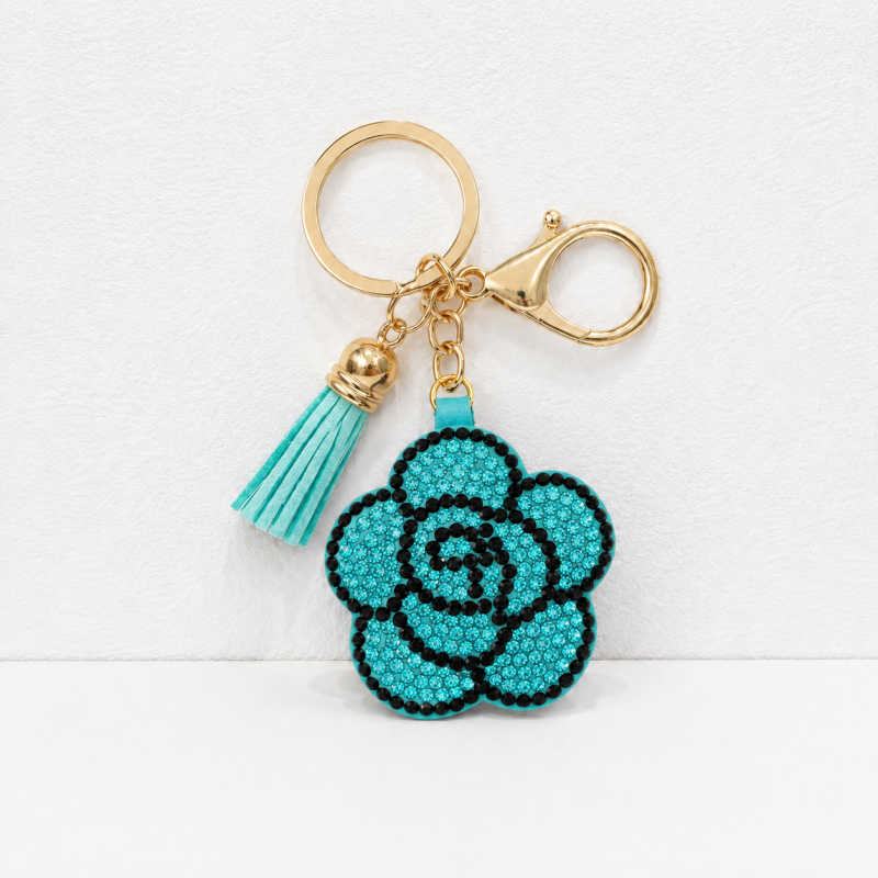 CouldNook Rhinestone Camellia Keychain - Tassel Flower Charm
