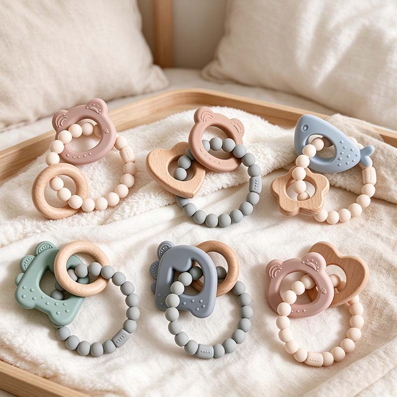 CouldNook Animal Teether - Beaded Loop and Shaped Wooden Pieces