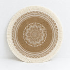 CouldNook Round Jute Placemat - Mandala Print and Decorative Trim