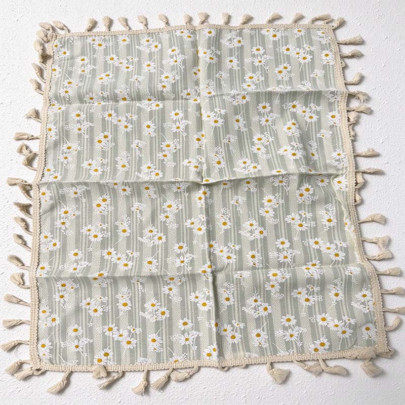 CouldNook Tassel Tablecloth - Floral Prints and Subtle Striped Pattern Options