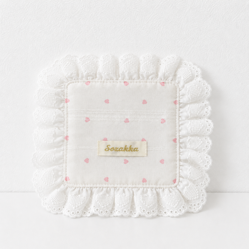 CouldNook Heart Print Cotton Lace Coaster - Ruffled Edge