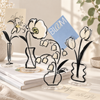 CouldNook Line-Art Flower Memo Stand - Acrylic Vase Silhouette And Clip