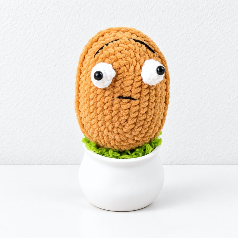 CouldNook Crocheted Character Pot Ornament - Colorful Figures And White Pots