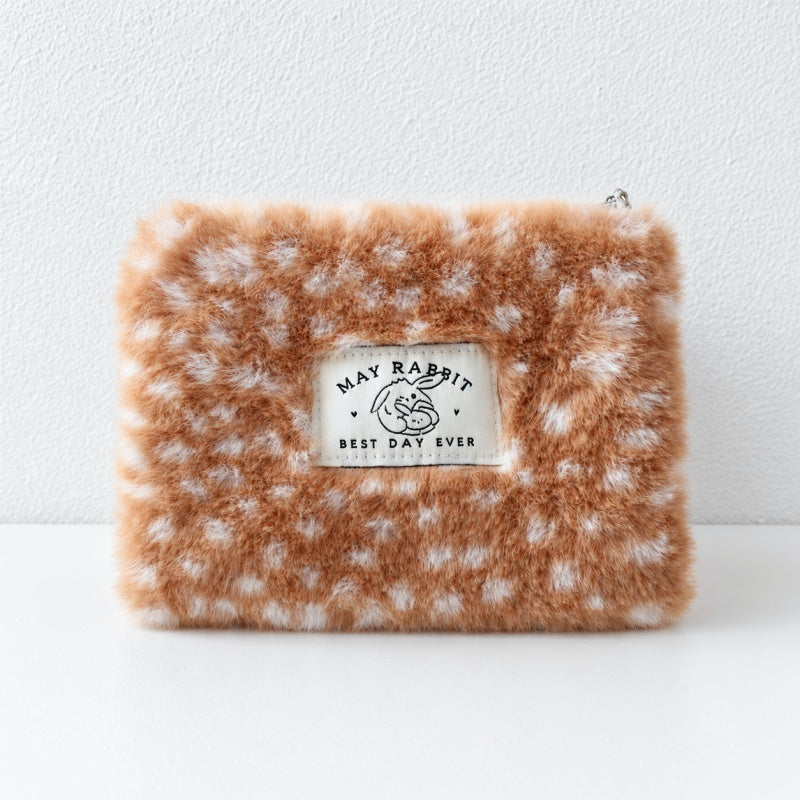CouldNook Fawn Pattern Pouch - Plush Surface and Zipper Opening