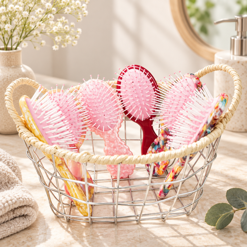 CouldNook Comb Brush And Mirror Set - Patterned Bodies And Shell-Shaped Mirror