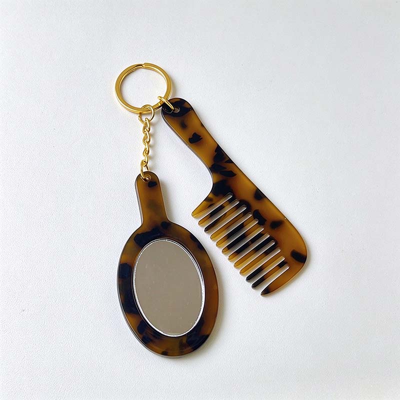 CouldNook Patterned Mirror Comb Keychain - Flower Oval Heart