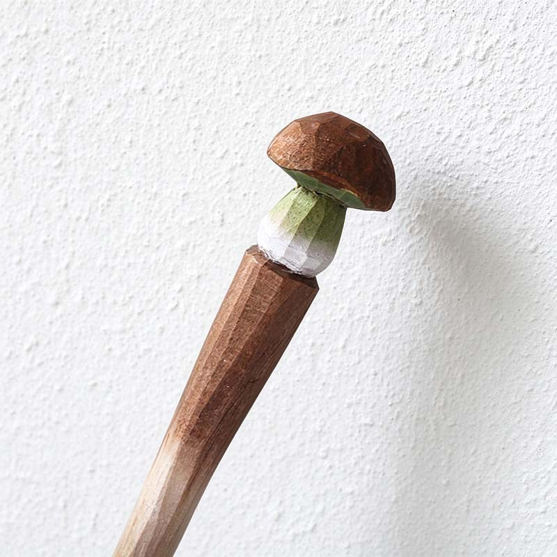 CouldNook Carved Mushroom Pen - Painted Cap And Faceted Wooden Stem