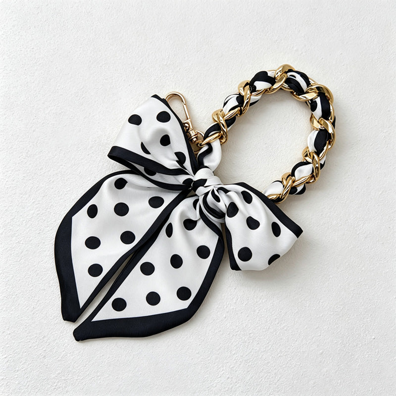CouldNook Silver Link Scarf Phone Wrist Strap - Monochrome Bow