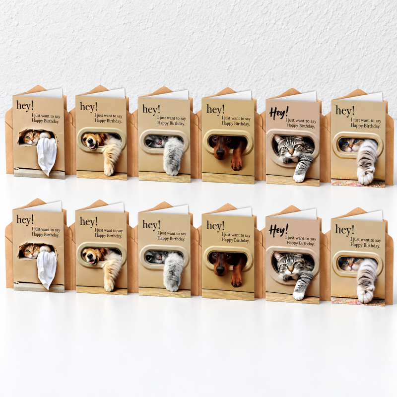 Birthday Card Set - Cats and Dogs at Mail Slots