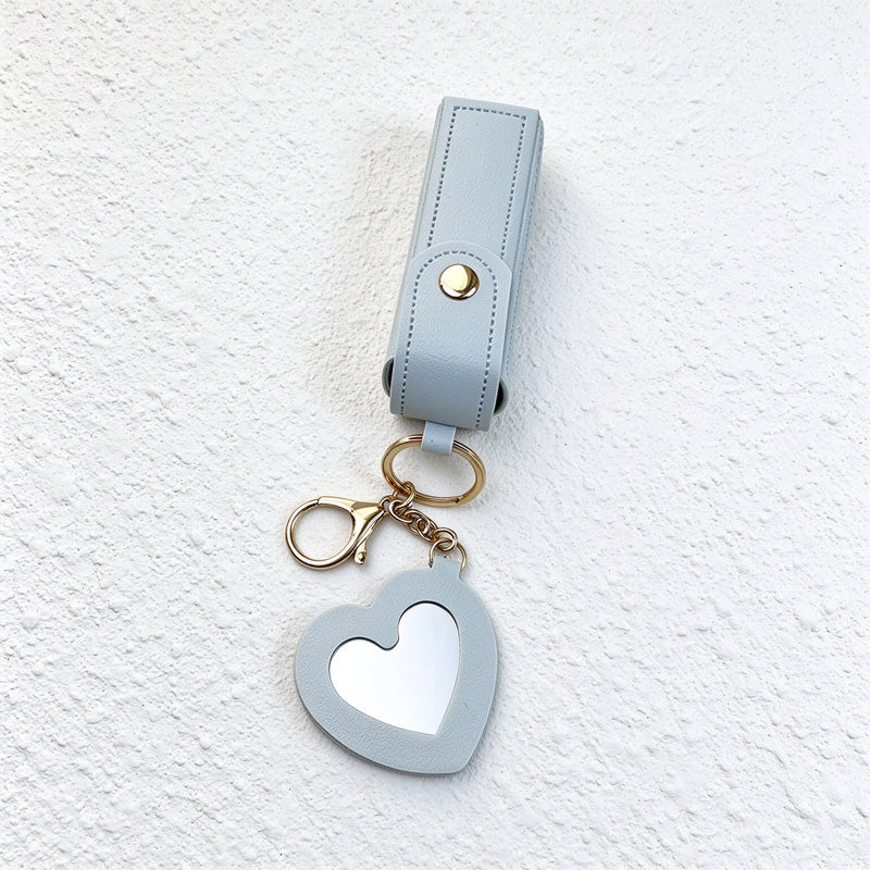 Lipstick Holder Keychain with Attached Heart Mirror