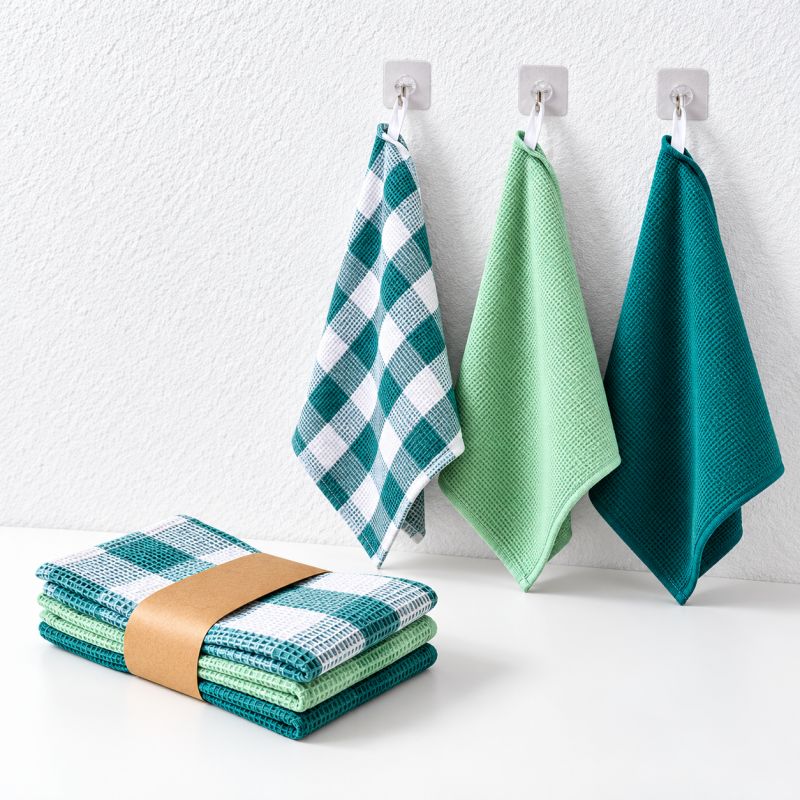 Cotton Waffle Dishcloth Set with Coordinated Patterns