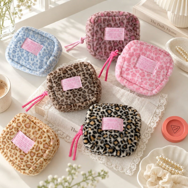 CouldNook Leopard Print Cosmetic Pouch - Plush Body and Cord Pull