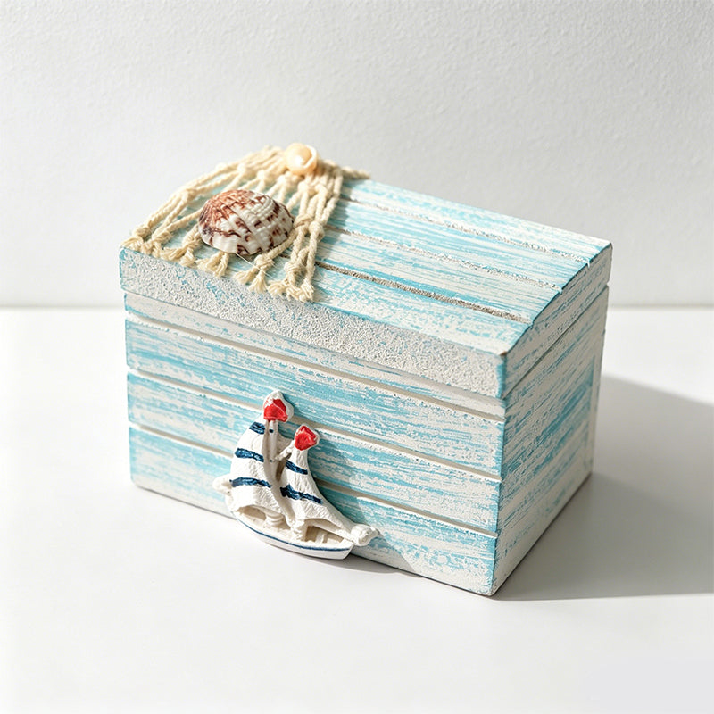 CouldNook Miniature Nautical Lifebuoy Box - Rustic Coastal Storage Decor