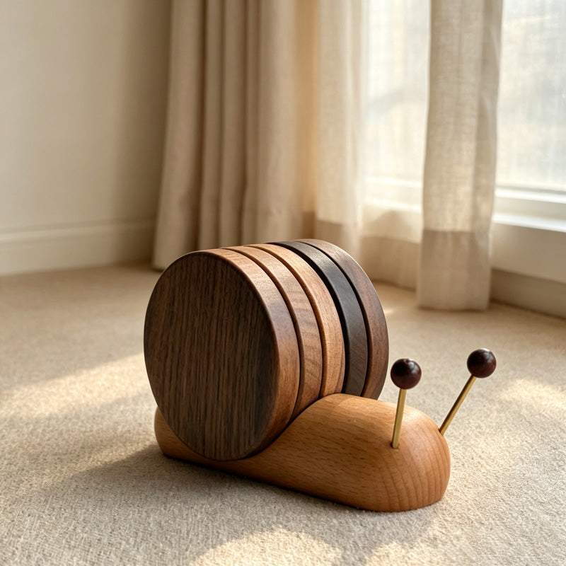 CouldNook Snail Wood Coaster Holder - Stacked Round Design