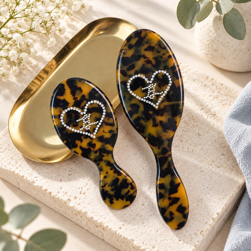 CouldNook Heart-Accent Grooming Accessory - Faceted Detail And Patterned Acetate Body