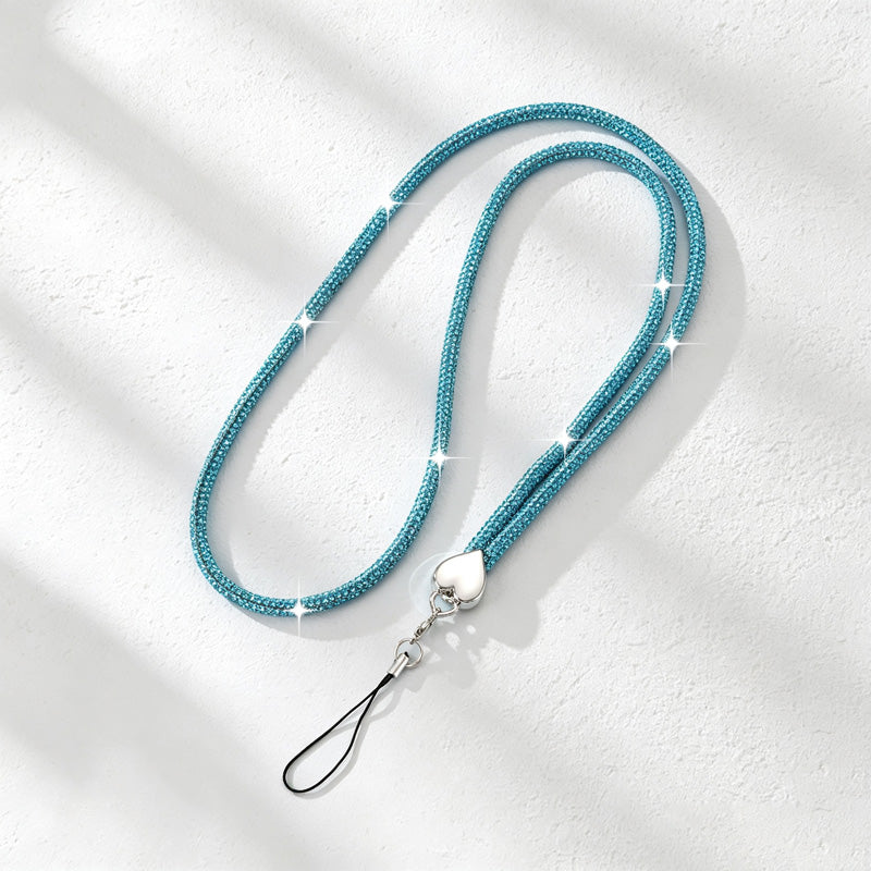 CouldNook Rhinestones Set Neck Phone Lanyard with Heart-Shaped Links