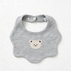 Bear Embroidered Baby Bib with Waffle Texture
