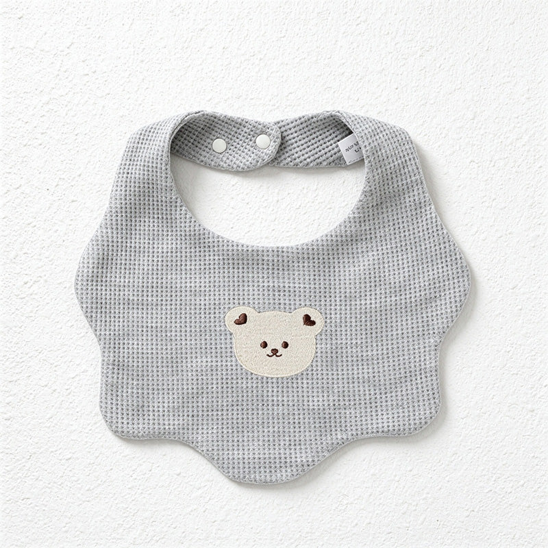 Bear Embroidered Baby Bib with Waffle Texture