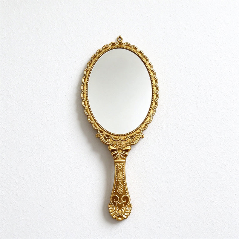 Scalloped Oval Hand Mirror with Ornamental Floral Handle